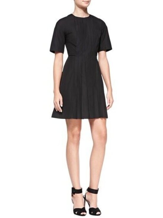 Victoria Beckham Womens Dress Black Front Pleated Short Sleeve Size 14 - Picture 1 of 15